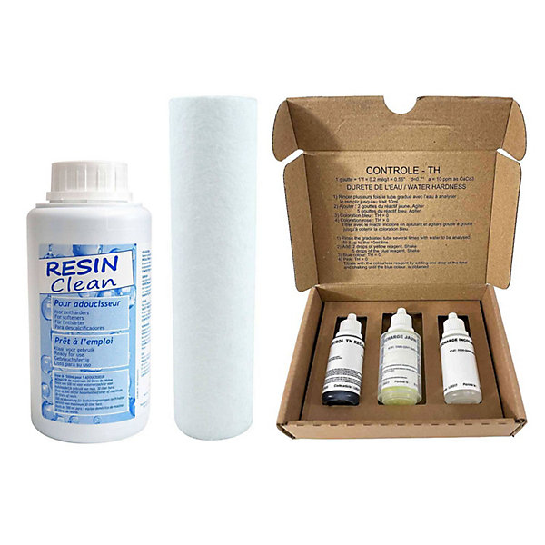 Kit Entretien Adoucisseur D'eau - Test Th Avec Nettoyant Résine Et Cartouche Microfibre 9