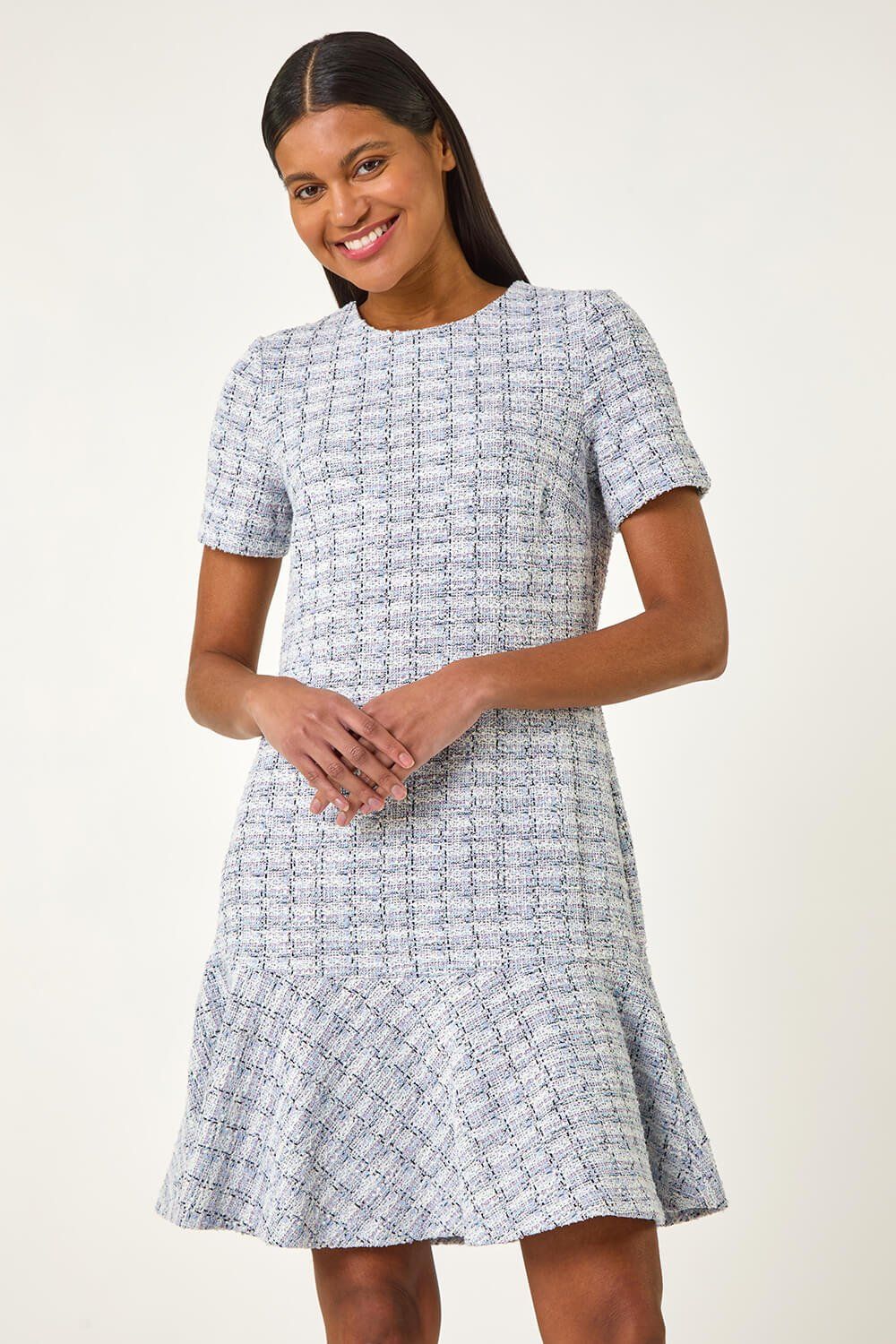Roman Textured Stretch Frill Hem Dress
