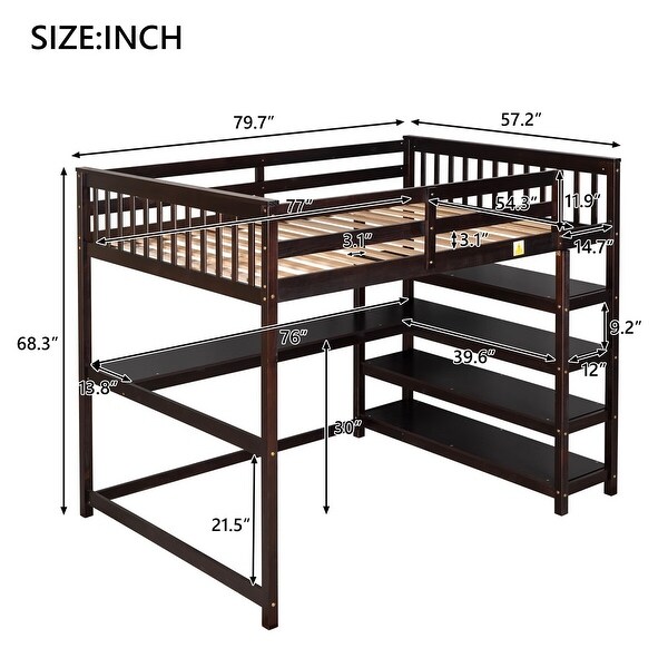 Merax Loft Bed with Storage Shelves and Under-bed Desk