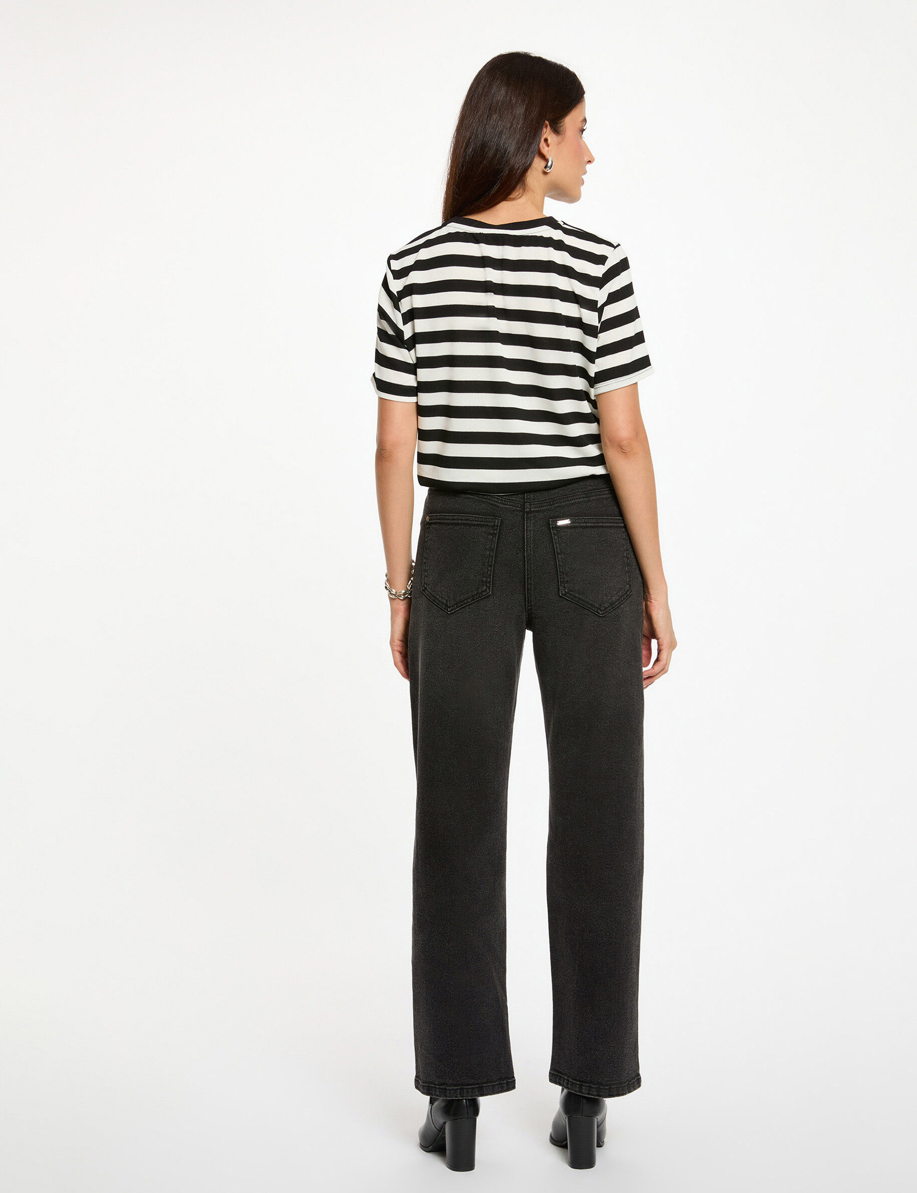 Cropped Striped T-Shirt White Women