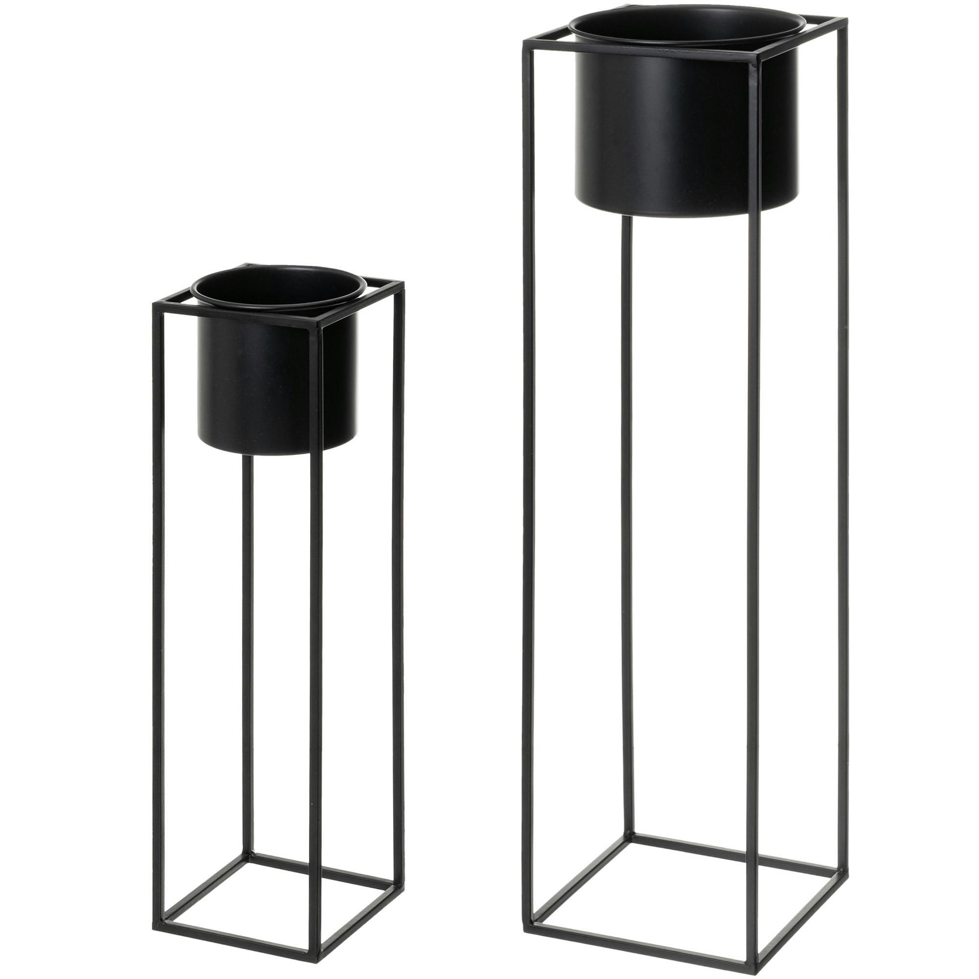- Set de 2 supports pots plante en métal noir 20x20x76cm