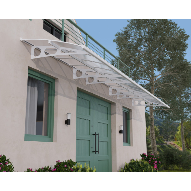Marquise de porte Bordeaux blanche 670,5 x 140 cm CANOPIA