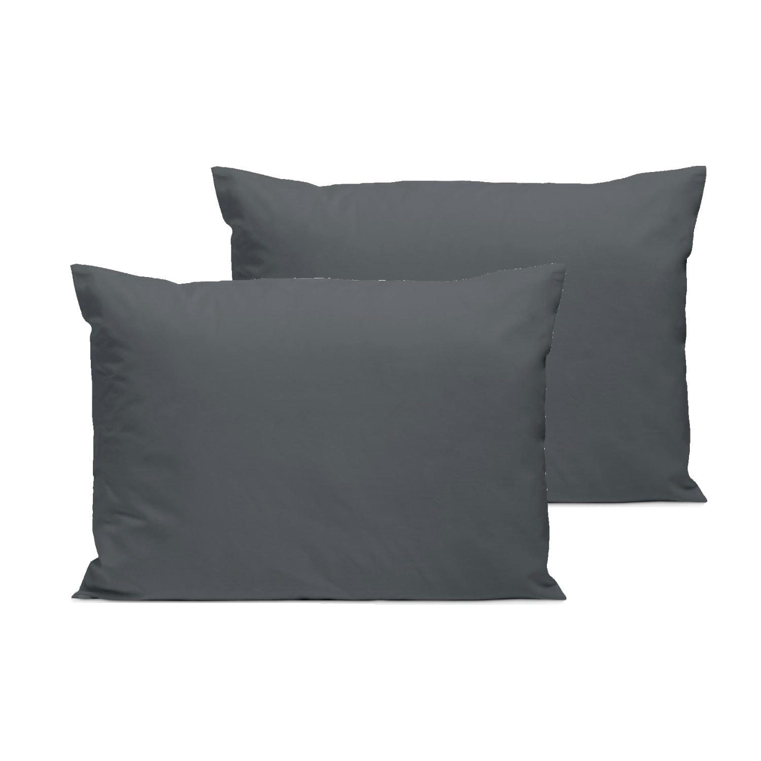 - Lot de 2 taies d'oreiller unies en percale de coton anthracite 50x75cm