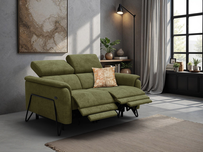 Sofa 2 osobowaRODEN, 2 x Relax Zero Gravity, oliwkowa