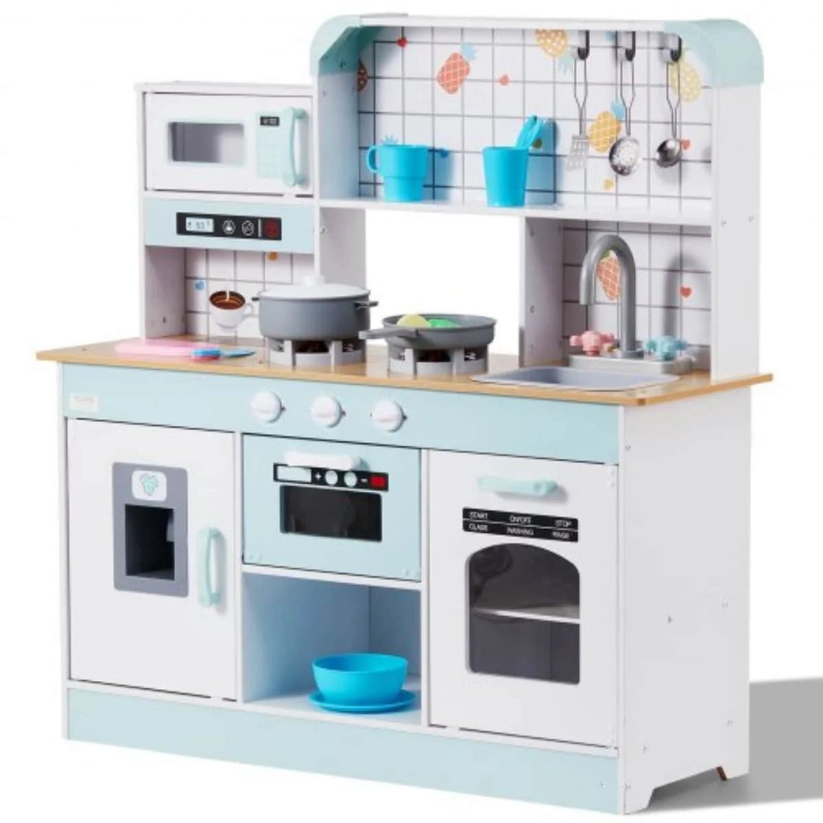 24 Piece Wooden Kids Kitchen Playset Cooking Play Toy Ideal Gift for Children - 34.9 x 12.5 x 35.6 in