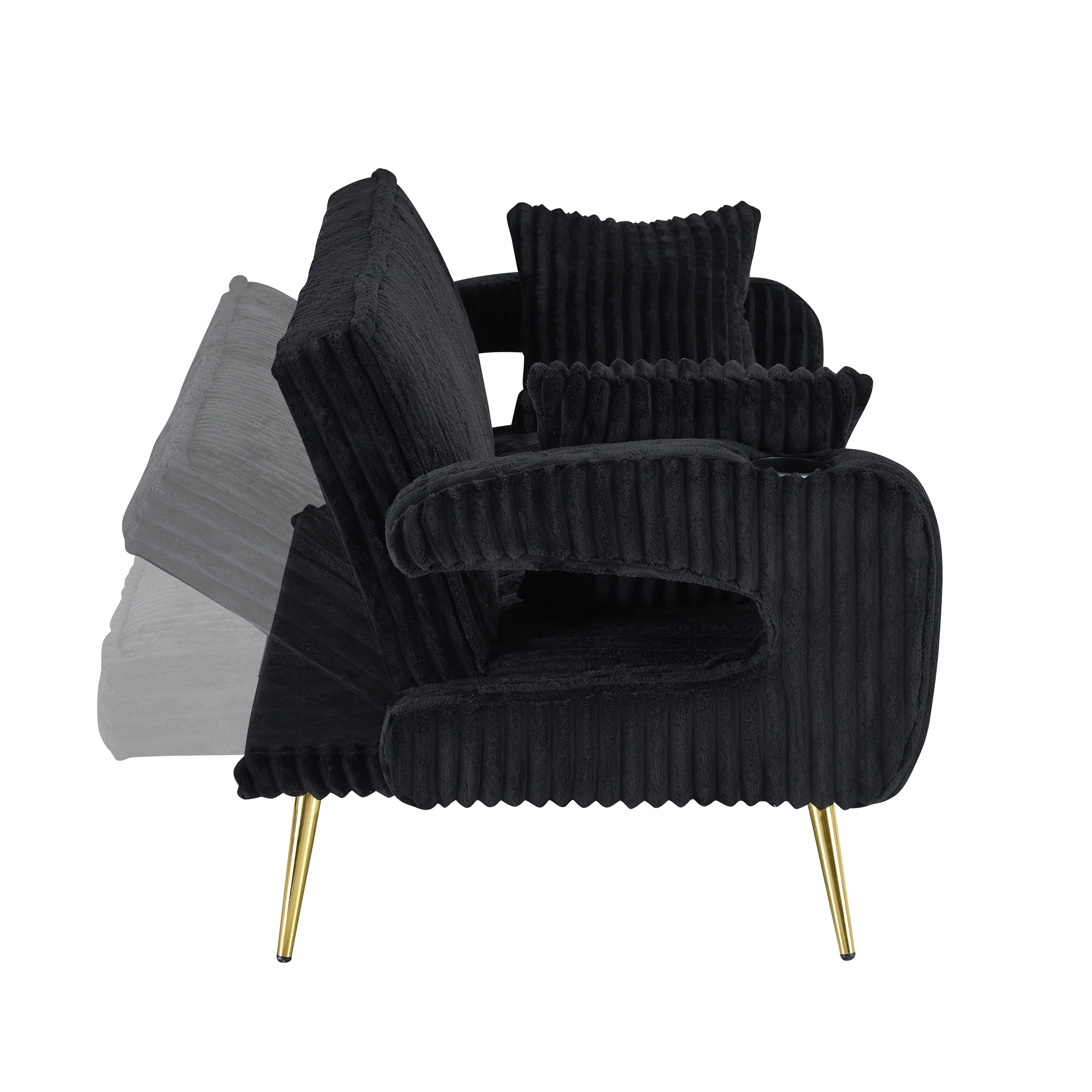 Straight-Row Corduroy Sofa With Throw Pillows, Featuring A Minimalist Style