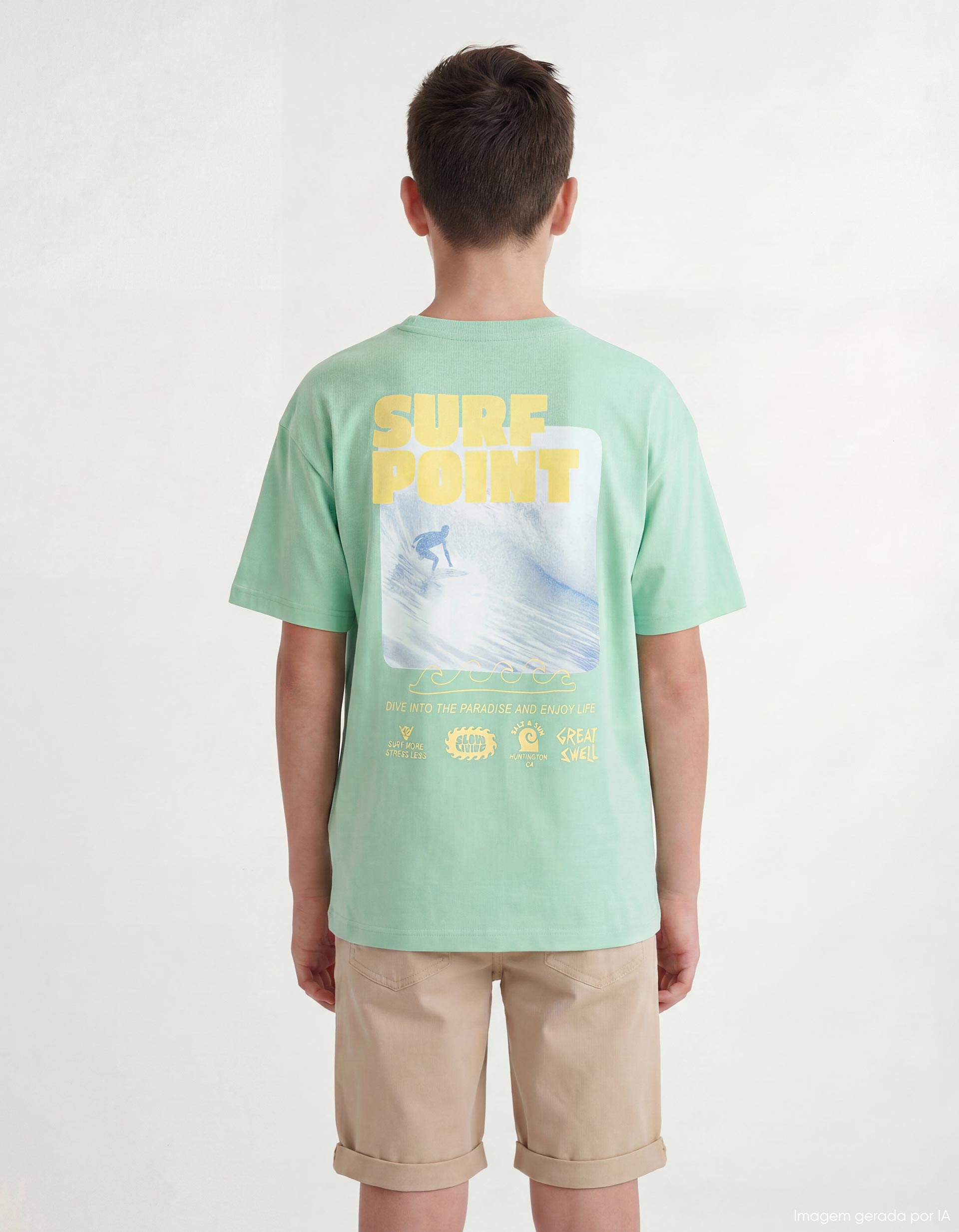 T-shirt Estampada, Menino, Verde Claro