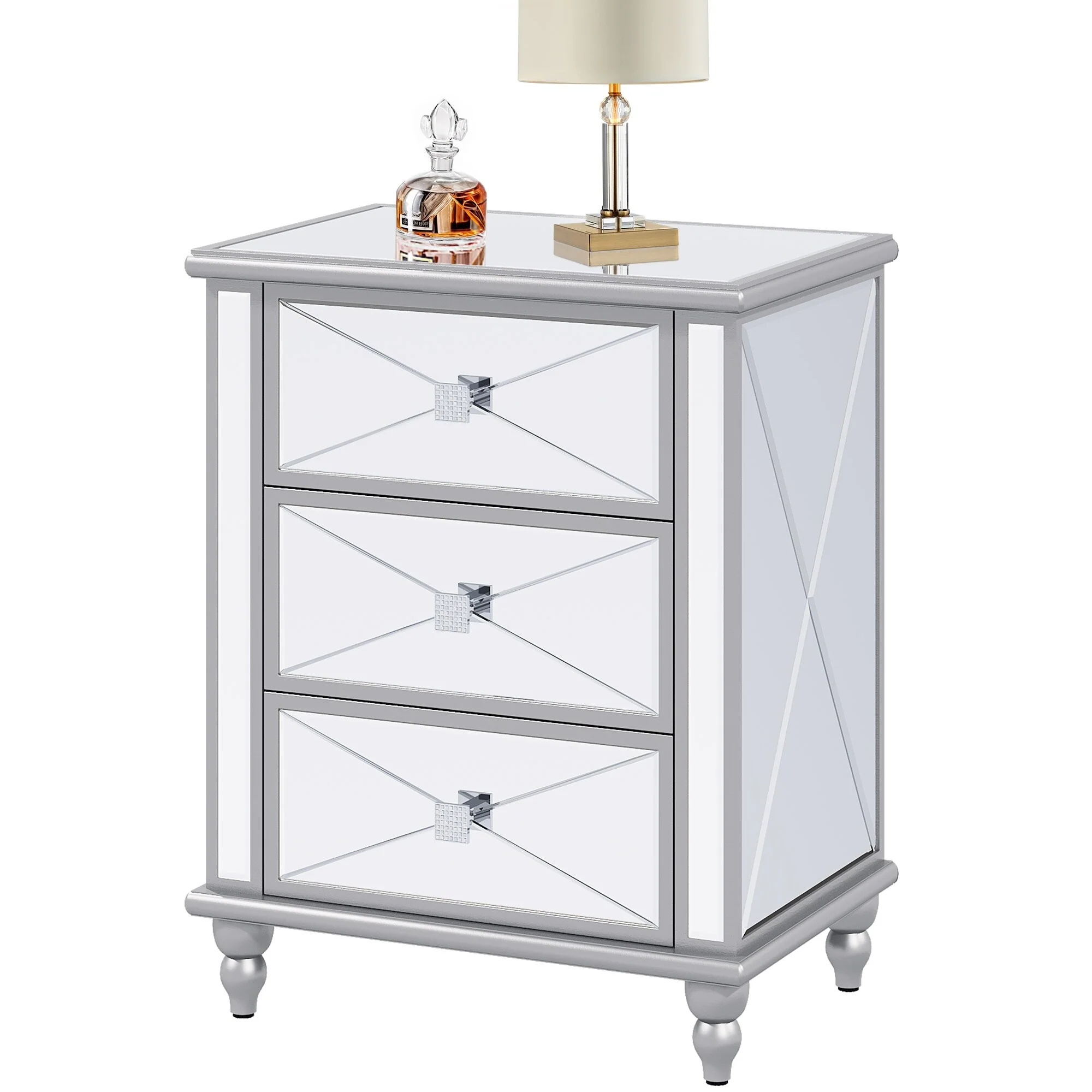 Moasis 3 Drawers Mirrored Accent Nightstan