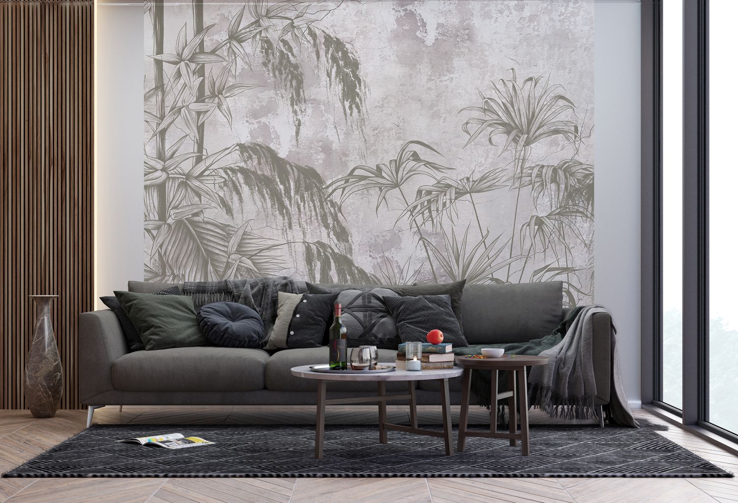 Sanders & Sanders fotobehang tropische planten grijs - 270 x 300 cm - 601177