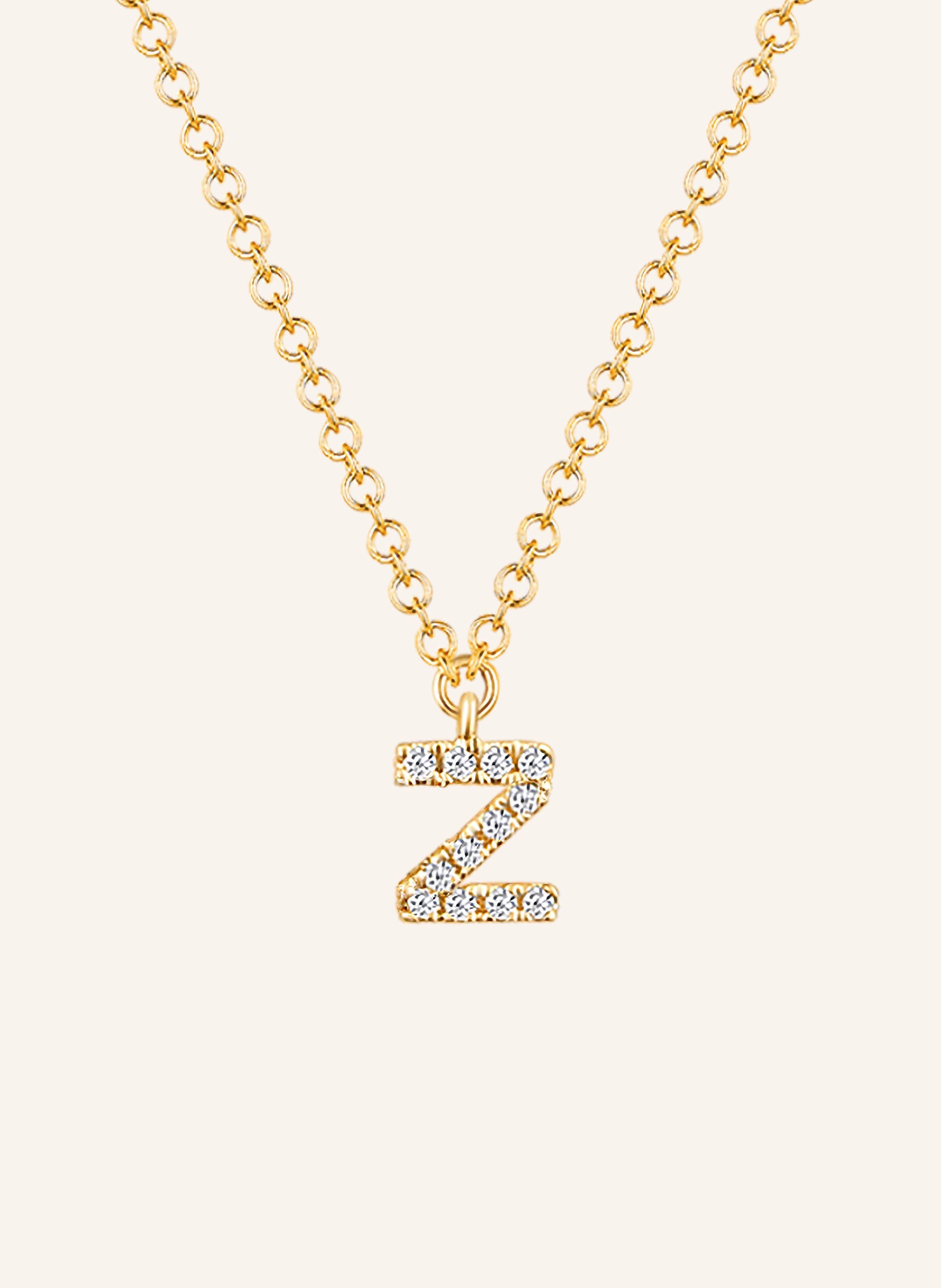 Leaf INITIALIEN Halskette „Z“ aus 14 Karat Gelbgold mit Diamanten