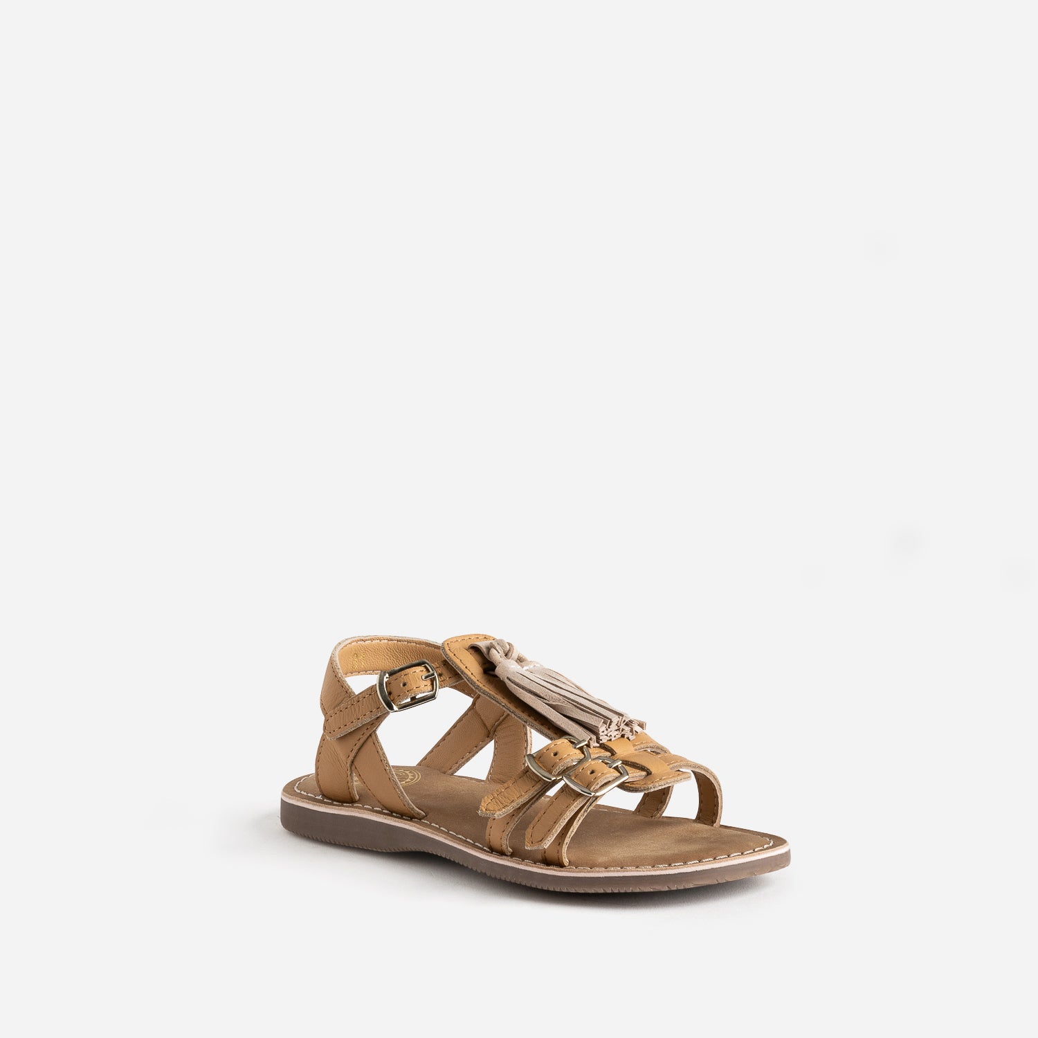 Sandale BUGGY marron cuir pampilles amovibles
