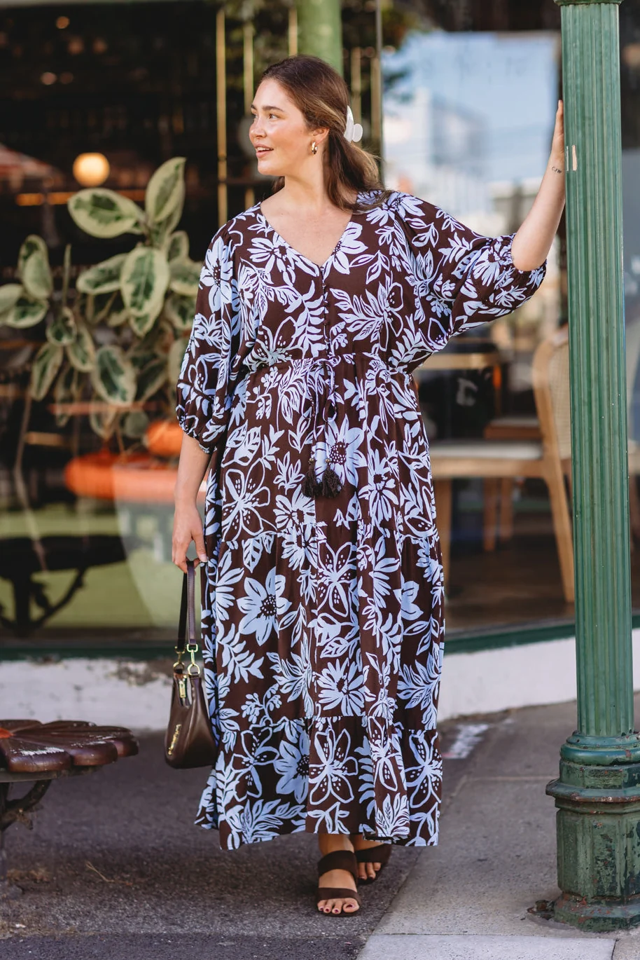 Addison Maxi Dress in Blue Lani Chocolate