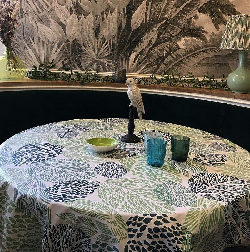 FEUILLES - Nappe enduite ronde 160 x 160 cm blanche