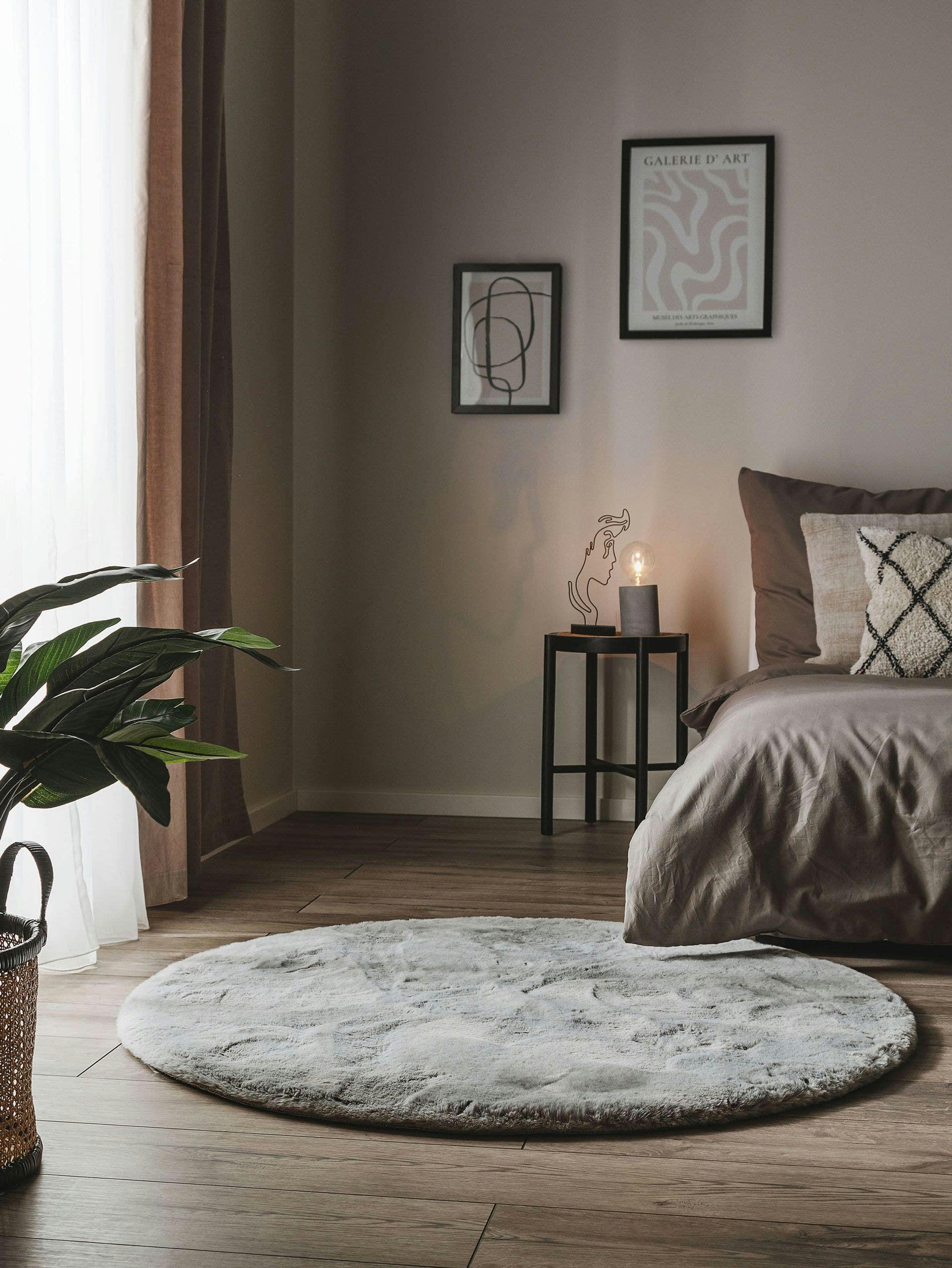 DAVE - Tapis de fourrure gris D 120 rond