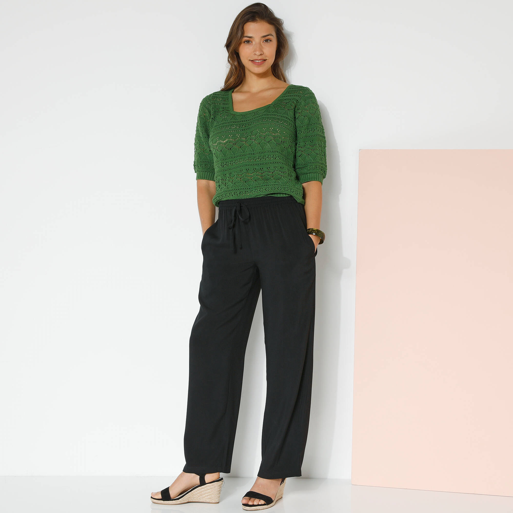 Pantalon large fluide uni