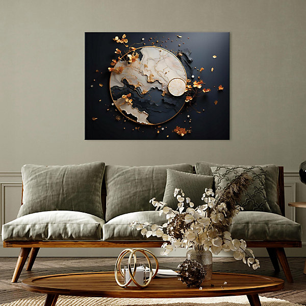 Impression sur toile abstrait marbre noir moderne 100x75 cm xxl tableau décoration deco murale intissée pour salon chambre cuisine