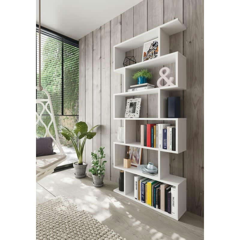 ATHENA - Bibliothèque avec  6 compartiments effet bois - H192 x L80 cm