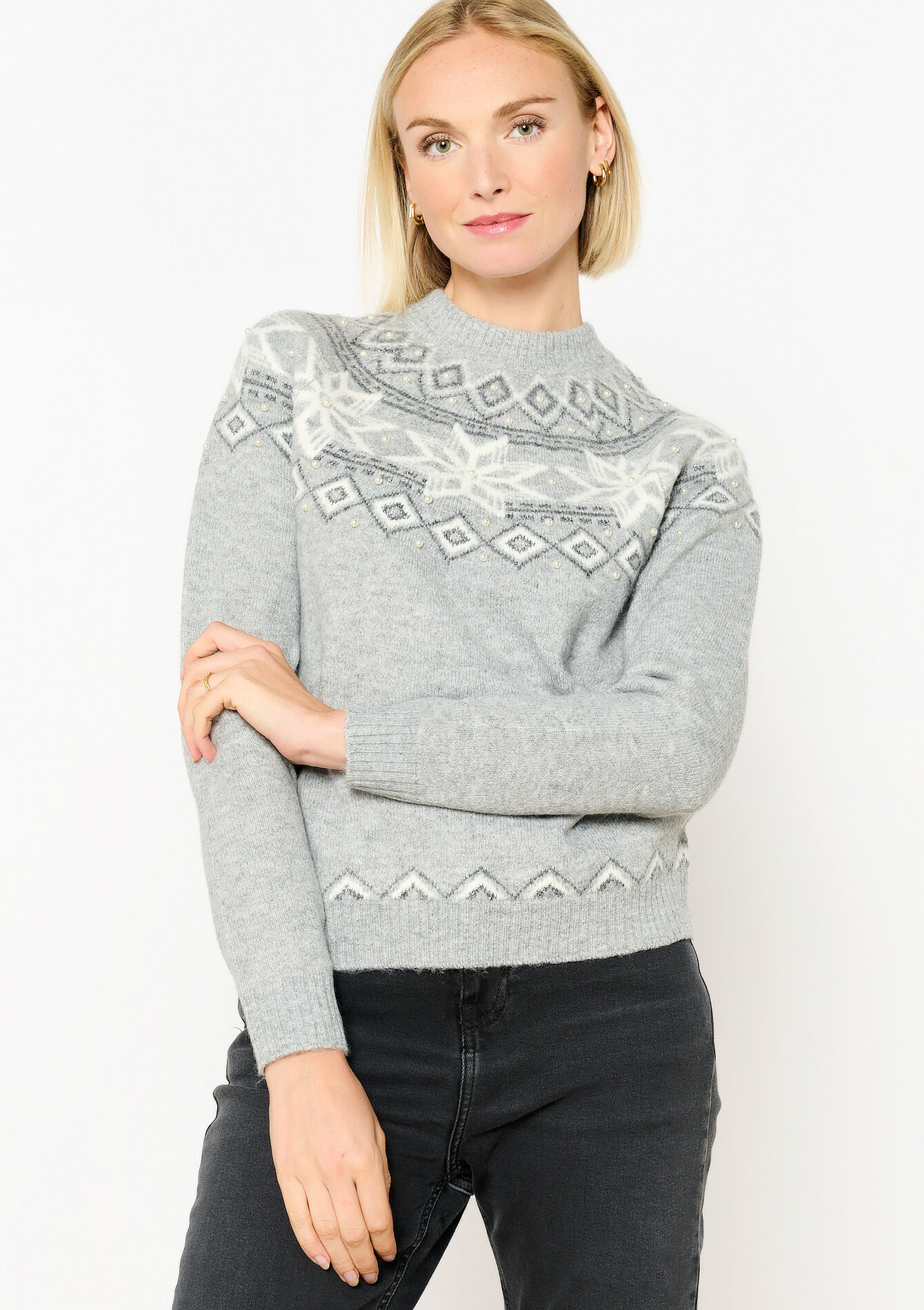 Jacquard trui met parels