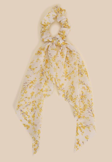 Womens Yellow Floral Scrunchie & Tie