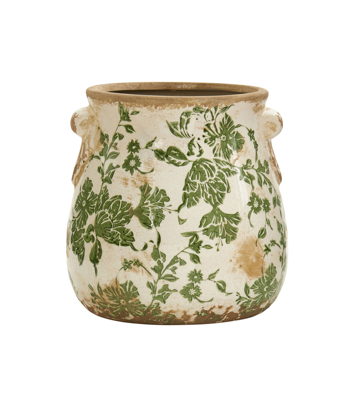 Nearly Natural 6.5 Tuscan Ceramic Green Scroll Planter