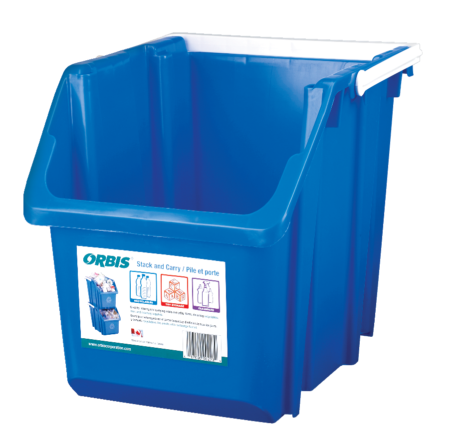 Orbis Plastic Rectangular Stacking Recycling Blue Box/Garbage Can, Blue, 22-L