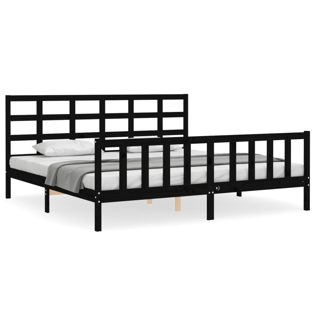 Rama łóżka z wezgłowiem czarna 200x200 cm lite drewno