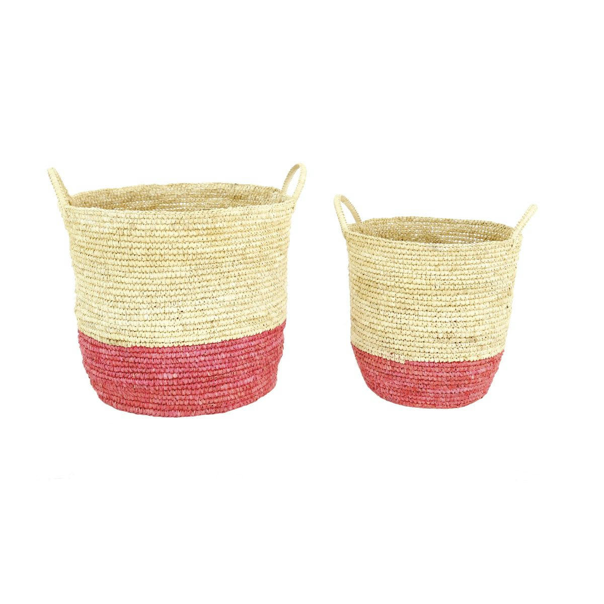 PANAMA - Paniers de décoration jonc de mer naturel et corail (set de 2)