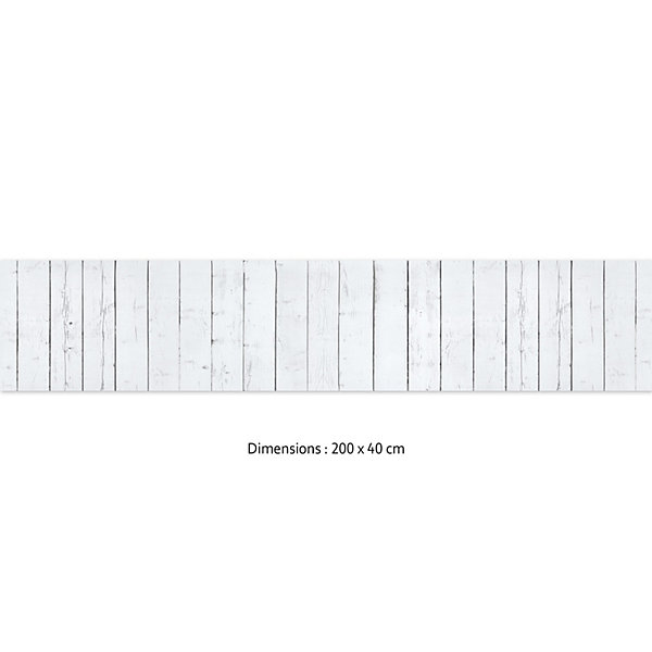 Crédence cuisine adhésive en vinyle modèle PALISSADE blanc, 200 x 40 cm, design raccordable
