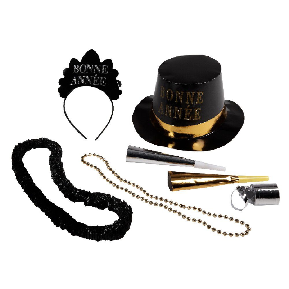 Kit cotillons luxe or noir 10 personnes