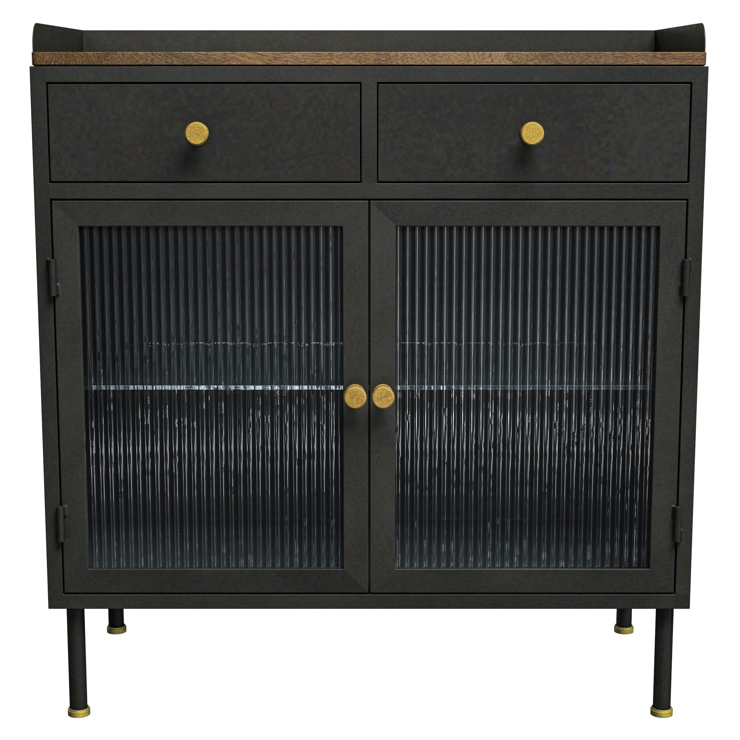 GAUTHIER - Petit buffet 2 tiroirs 2 portes en métal gris métallisé