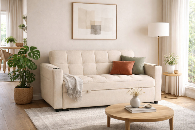 Amerykanka Fotel Rozkładany Sofa Kanapa Do Spania Wypoczynkowy Beż ASTER 2
