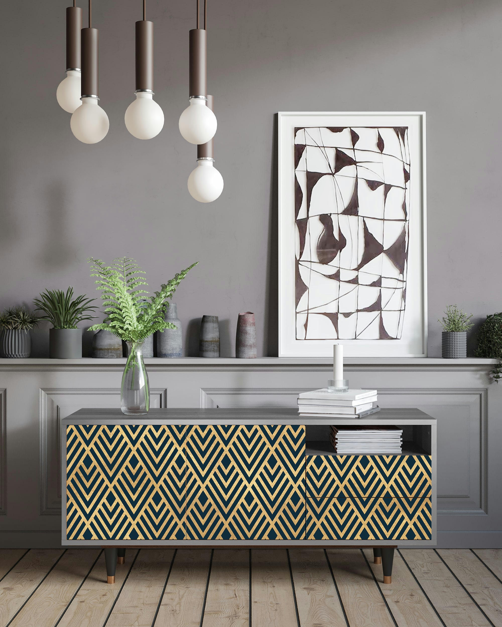 EGYPT TRIANGLES - Meuble TV  bleu 2 tiroirs et 2 portes L 125 cm