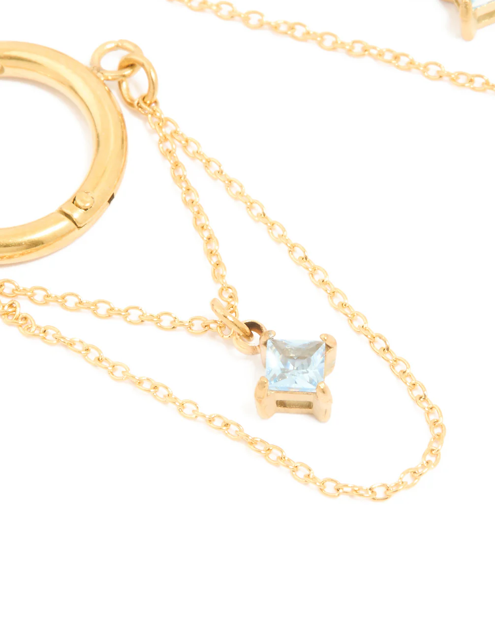 Waterproof Gold Plated Stainless Steel Cubic Zirconia Chain Droplet Huggie Earrings