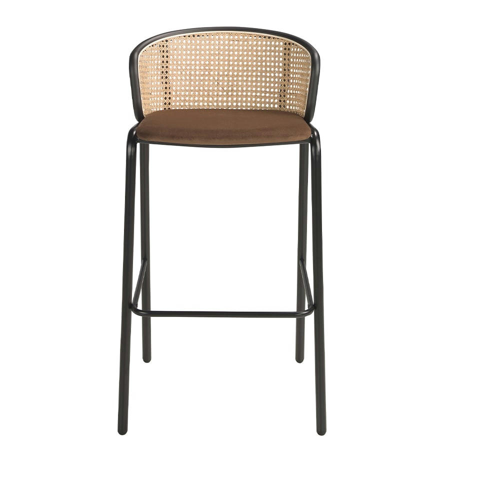- Tabouret en velours brun et rotin Marron et Noir