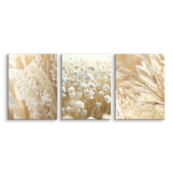 3x Obraz Set Trawa Pampasowa Bawełna Boho Natura 30x40cm