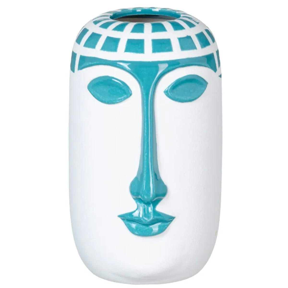 - Vase Visage en céramique Blanc et Bleu