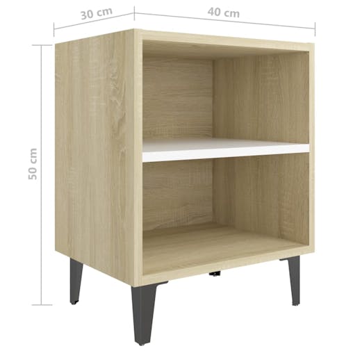 NNEVL Bed Cabinets Metal Legs 2 pcs Sonoma Oak and White 40x30x50 cm