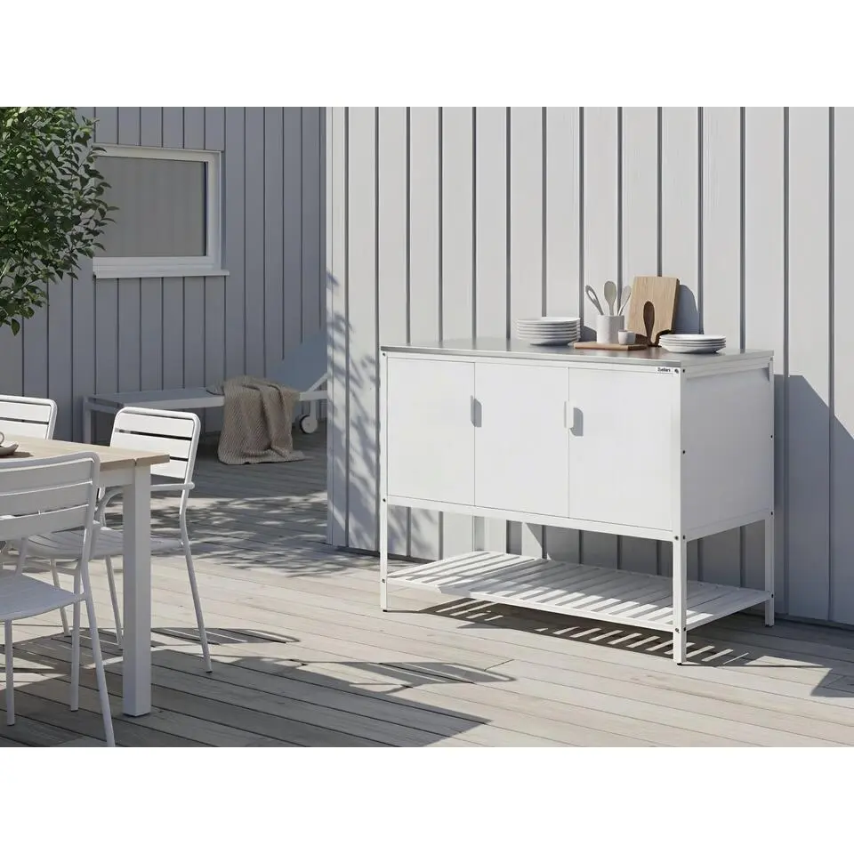 MAENZA - Buitenkeukenkast 3-deurs - Wit - Staal