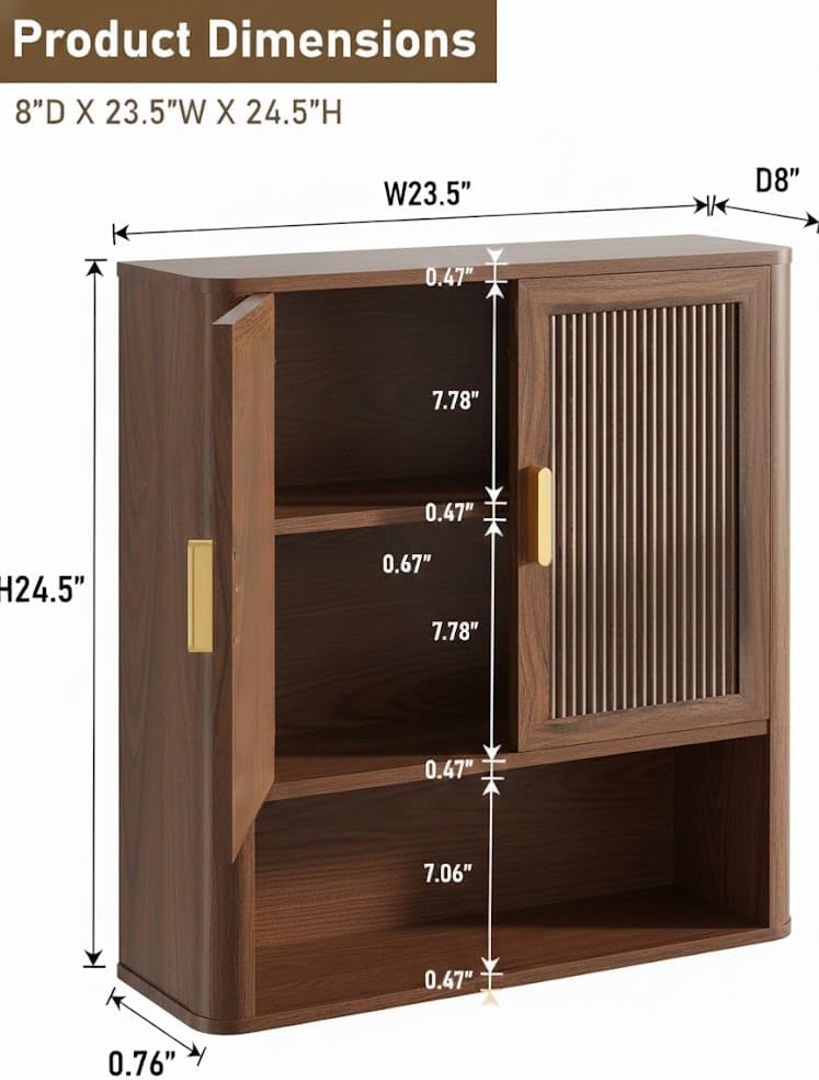 INNOD Bathroom Storage Cabinet, Medicine Cabinet with Adjustable Wood Shelf & Doors, Over The Toilet Storage Cabinet for Laundry Room & Kitchen & Living Room (Walnut)