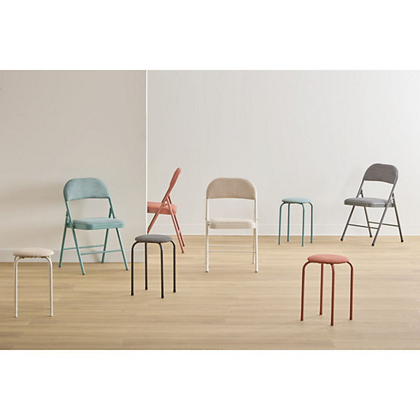 Lot de 2 tabourets d'appoint en métal et tissu chiné FLEXY