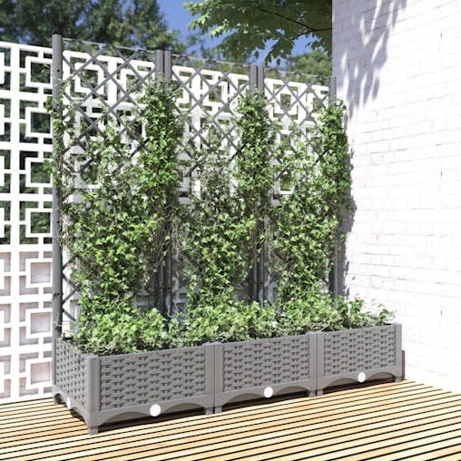 NNEVL Garden Planter with Trellis Light Grey 120x40x121.5 cm PP