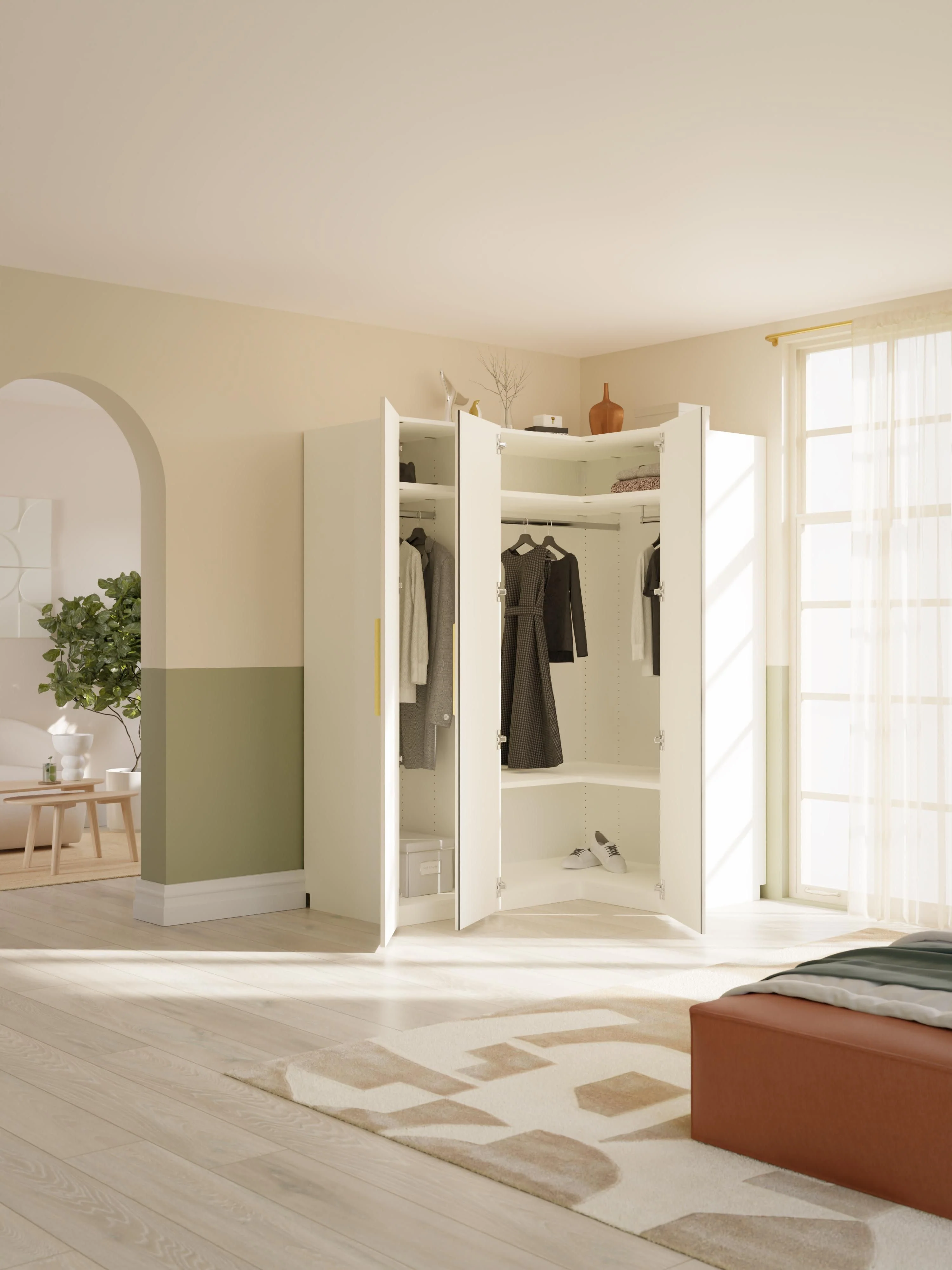 Modularer Eck-Kleiderschrank Simone, 165 cm Breite, in verschiedenen Größen