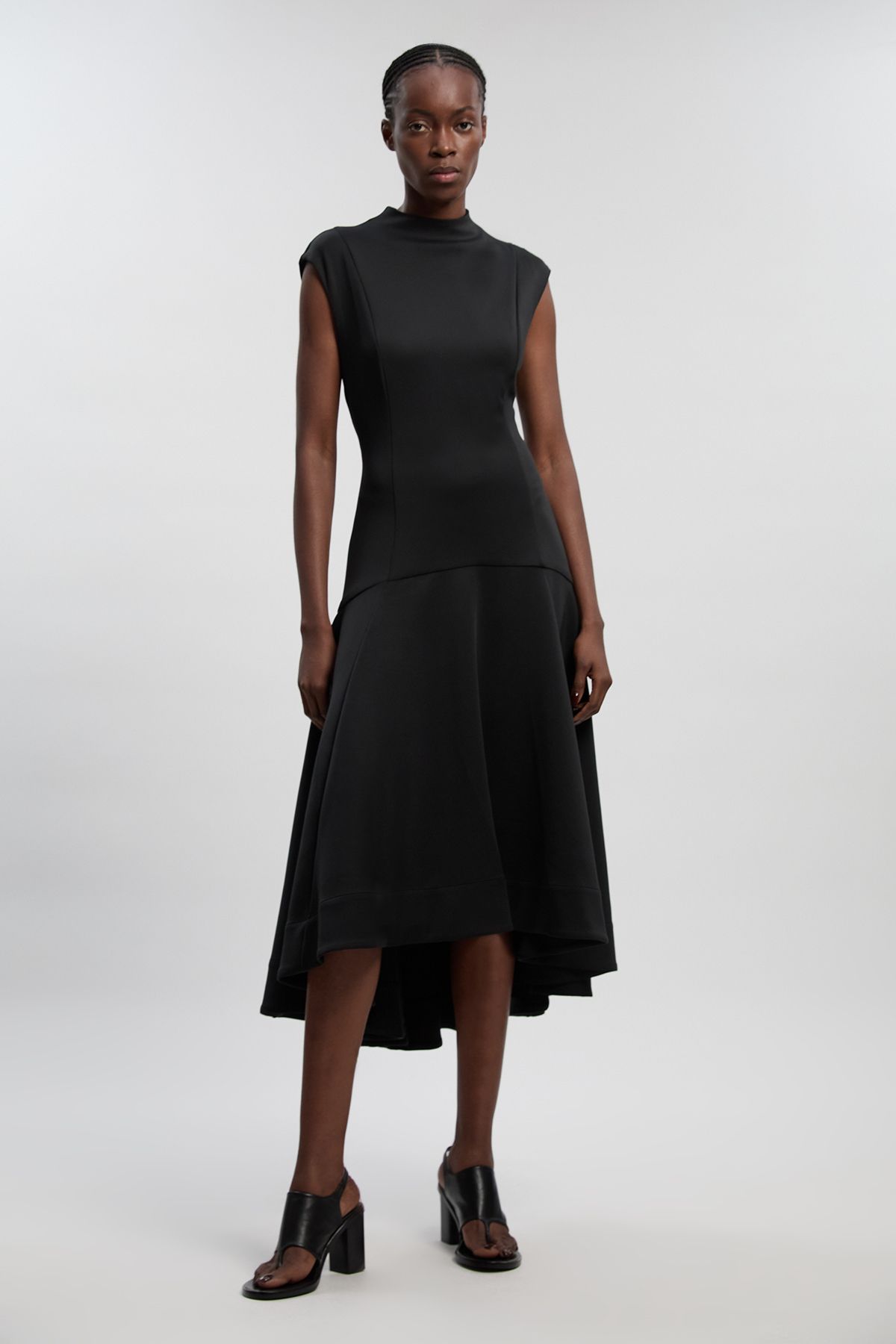 KarenMillen Scuba Dipped Ruffle Hem Woven Maxi Dress
