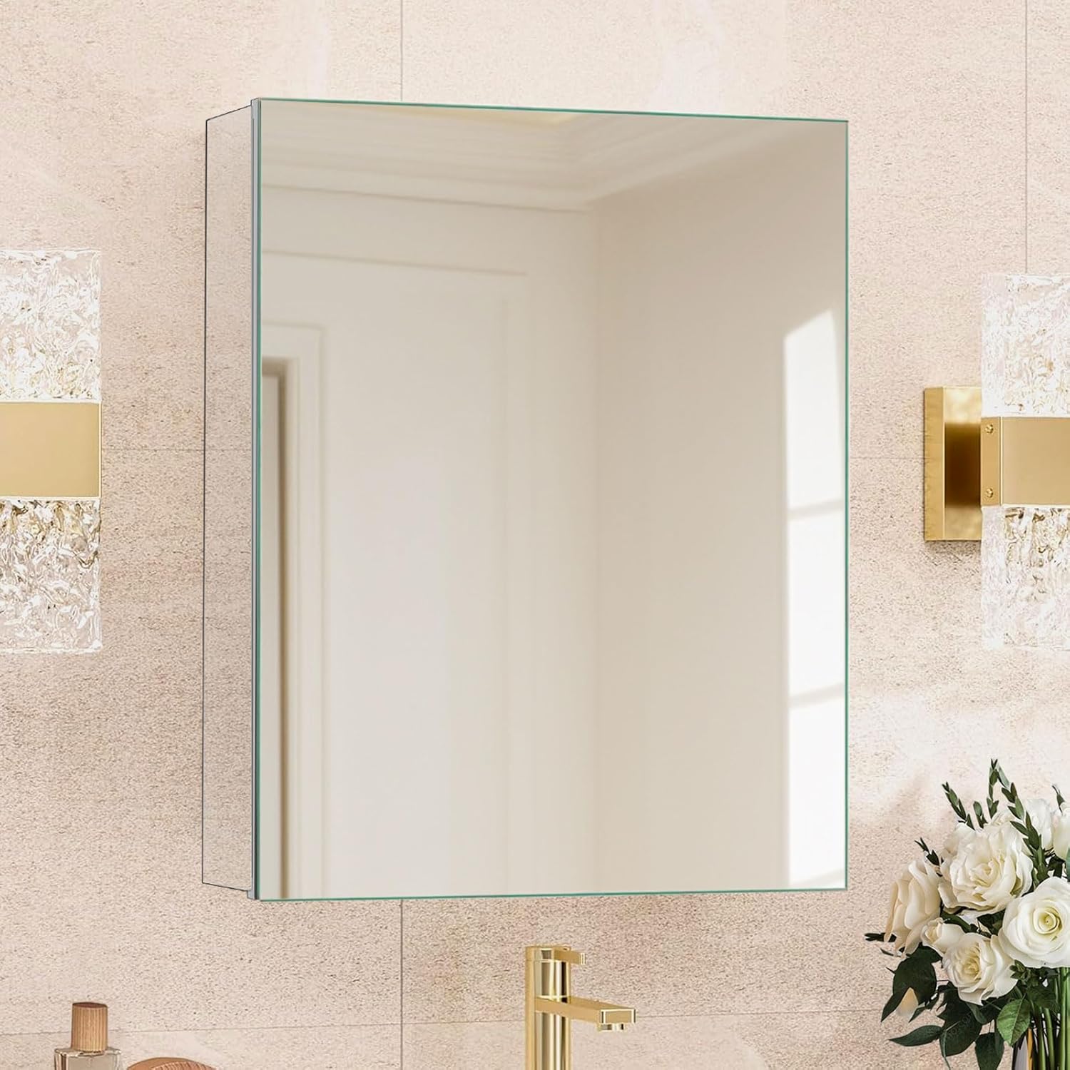 20 x 26 in Medicine Cabinet Mirror,Bathroom Mirror Cabinet with Adjustable Shelves,Aluminum Silver Medicine Cabinets for Bathroom,Recessed or Wall Mounted Medicine Cabinets（Assembly Required