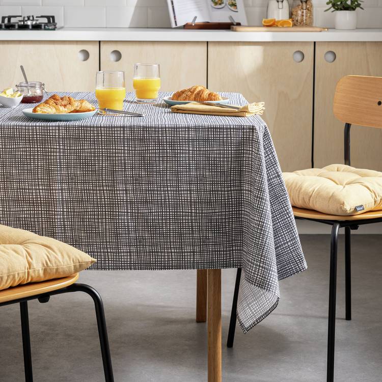 Habitat Charcoal Grid Cotton Wipe Clean Table Cloth - Grey