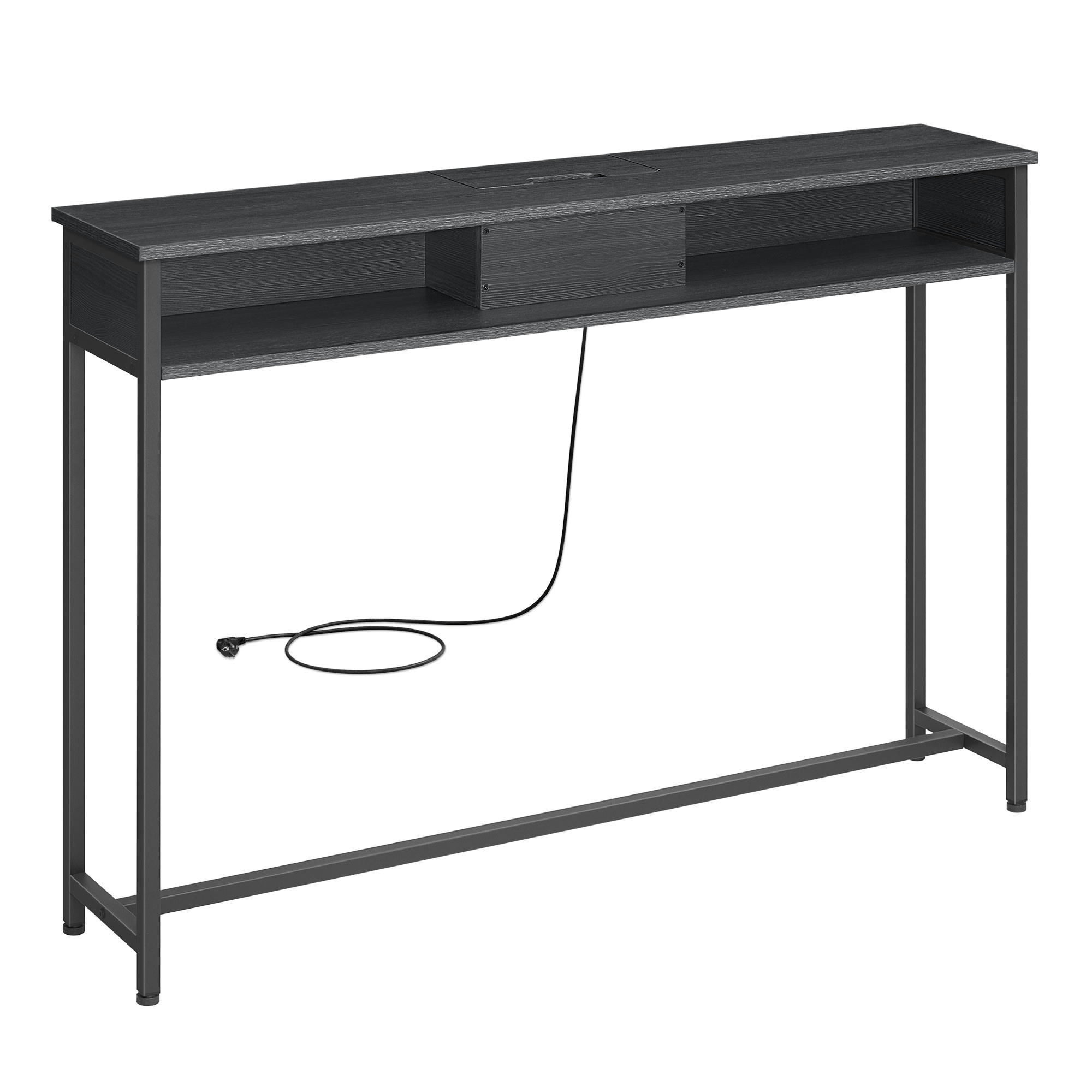 - Table console avec multiprise effet bois noir