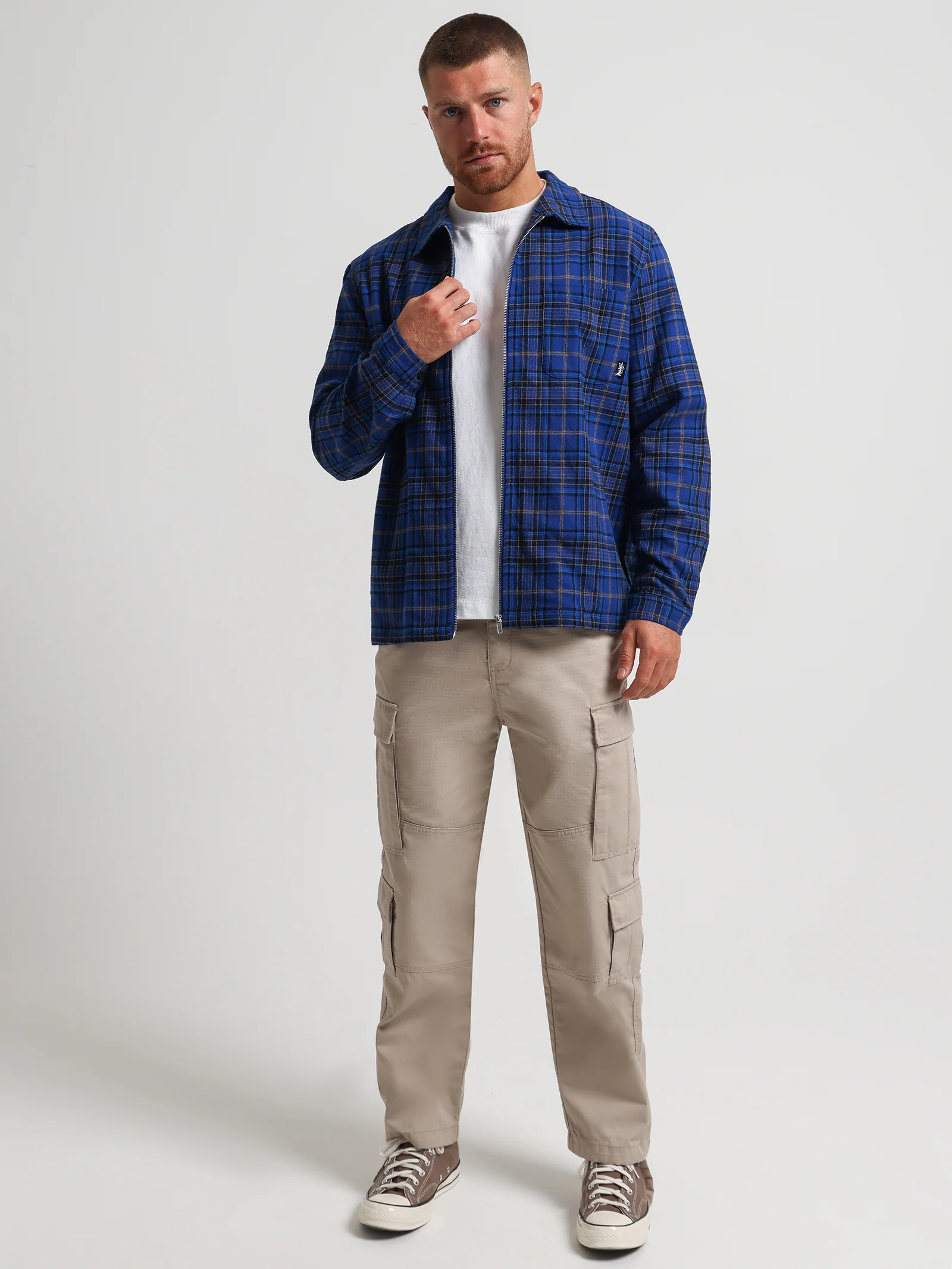 Shadow Plaid Zip Long Sleeve Shirt