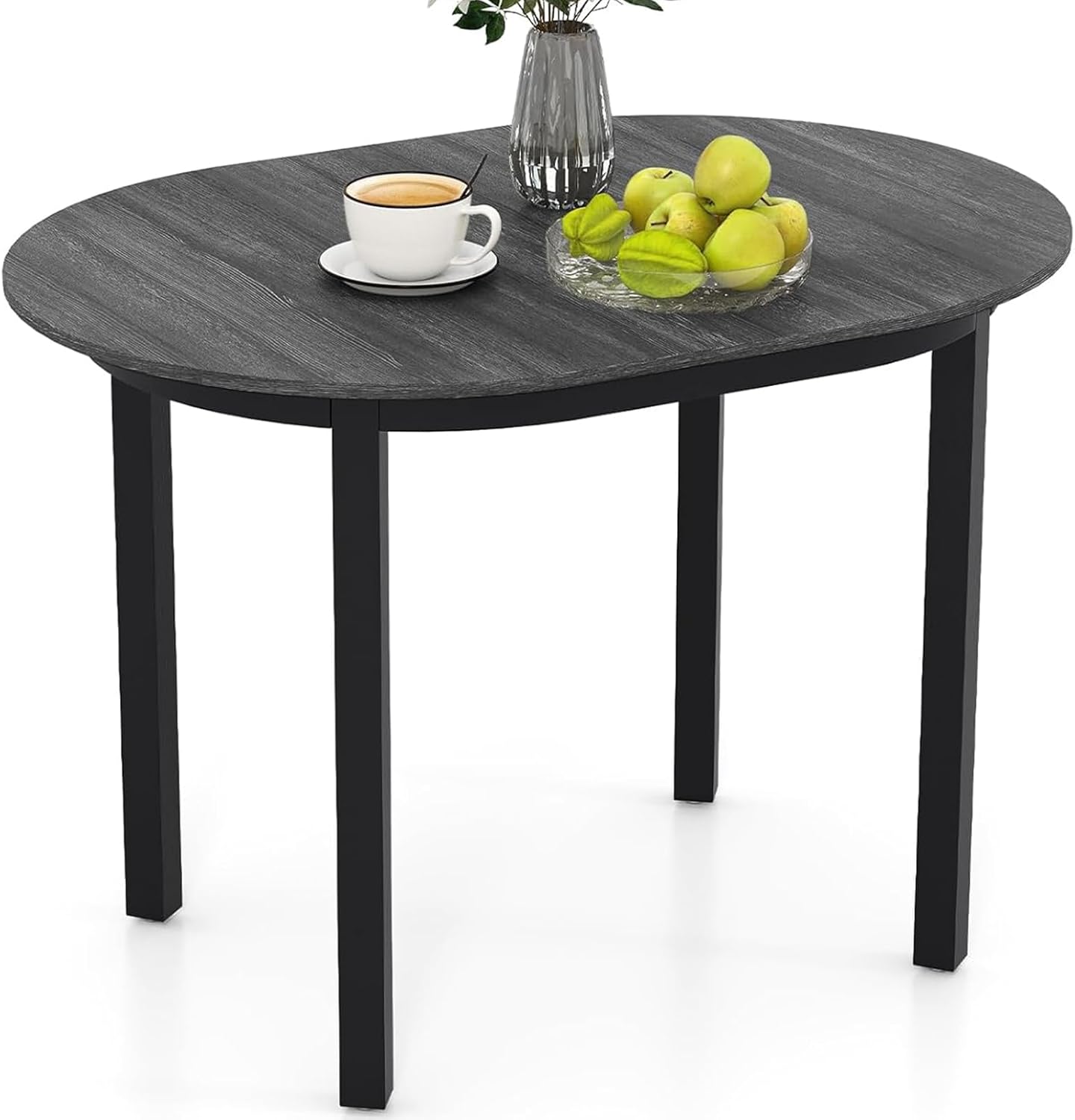 Giantex 43 Wooden Dining Table for 2-4 People, Oval Kitchen Table w/Rubber Wood Legs, Farmhouse Dining Room Desk for Small Place Apartment, Home Office Living Room Furniture, Load 260 LBS