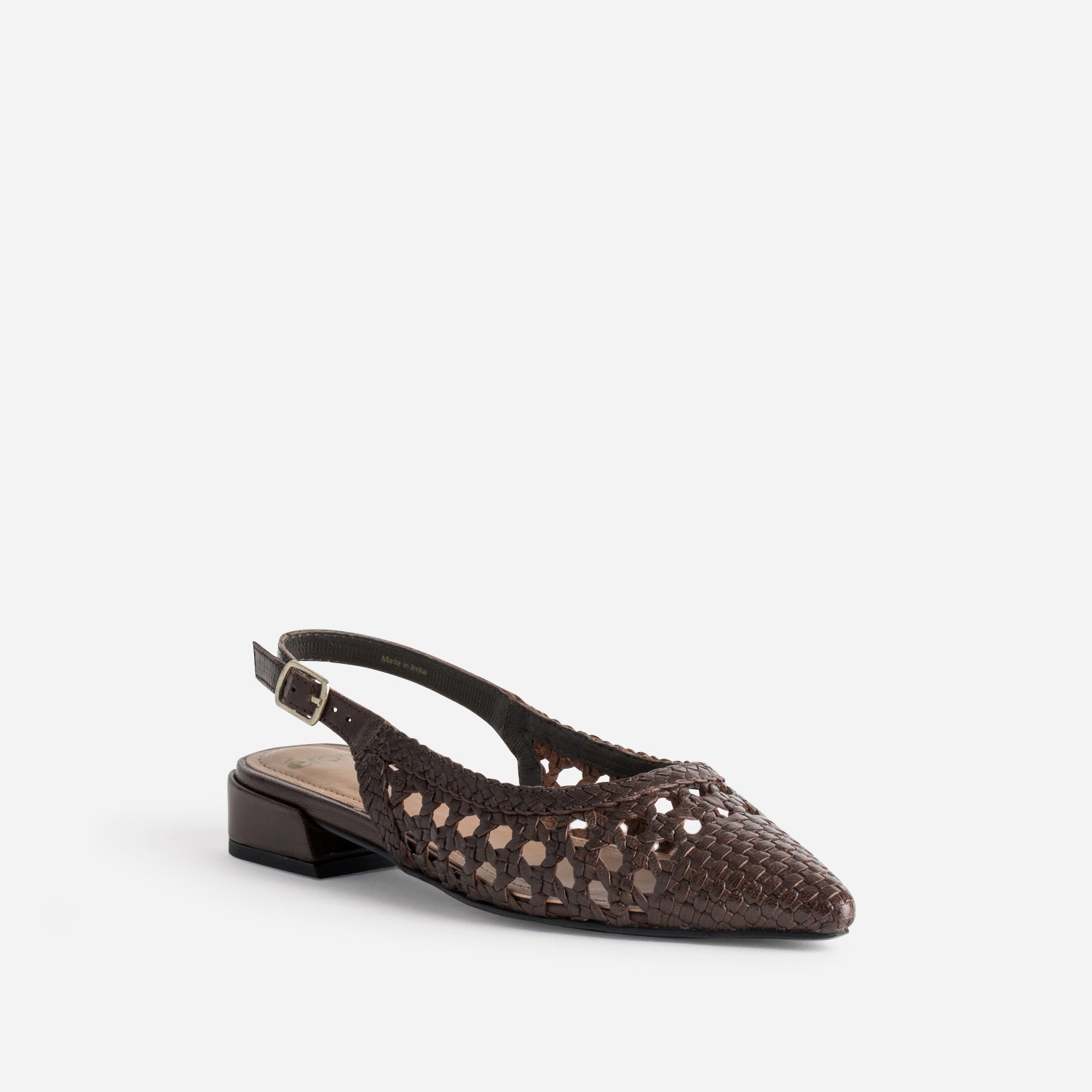 Ballerine slingback marron cuir tressé