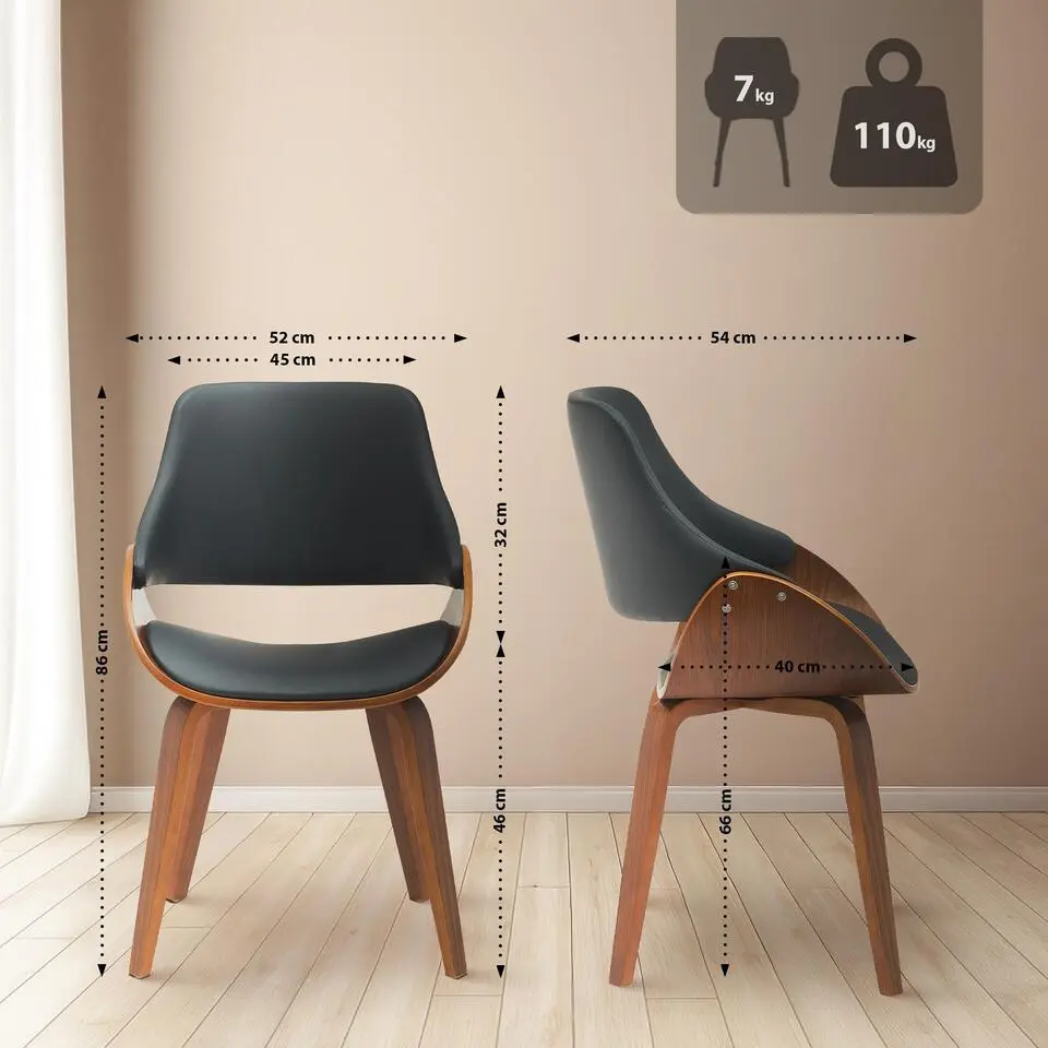 CLP Set van 2 Eetkamerstoel Vangale walnoot Frame - Kunstleer - walnoot/zwart